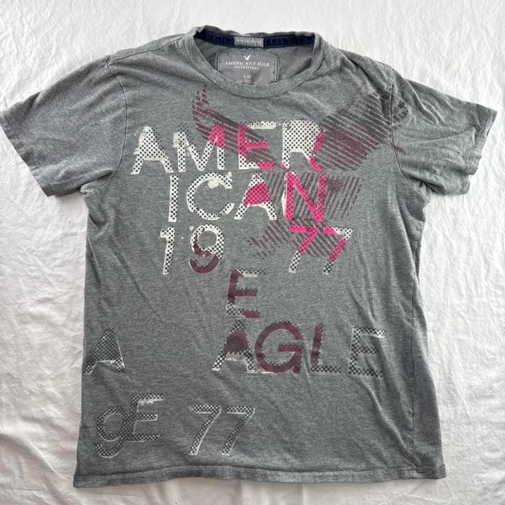 American Eagle Gray Eagle Graphic Vintage Fit Short Sleeve T-Shirt Men's Sz L